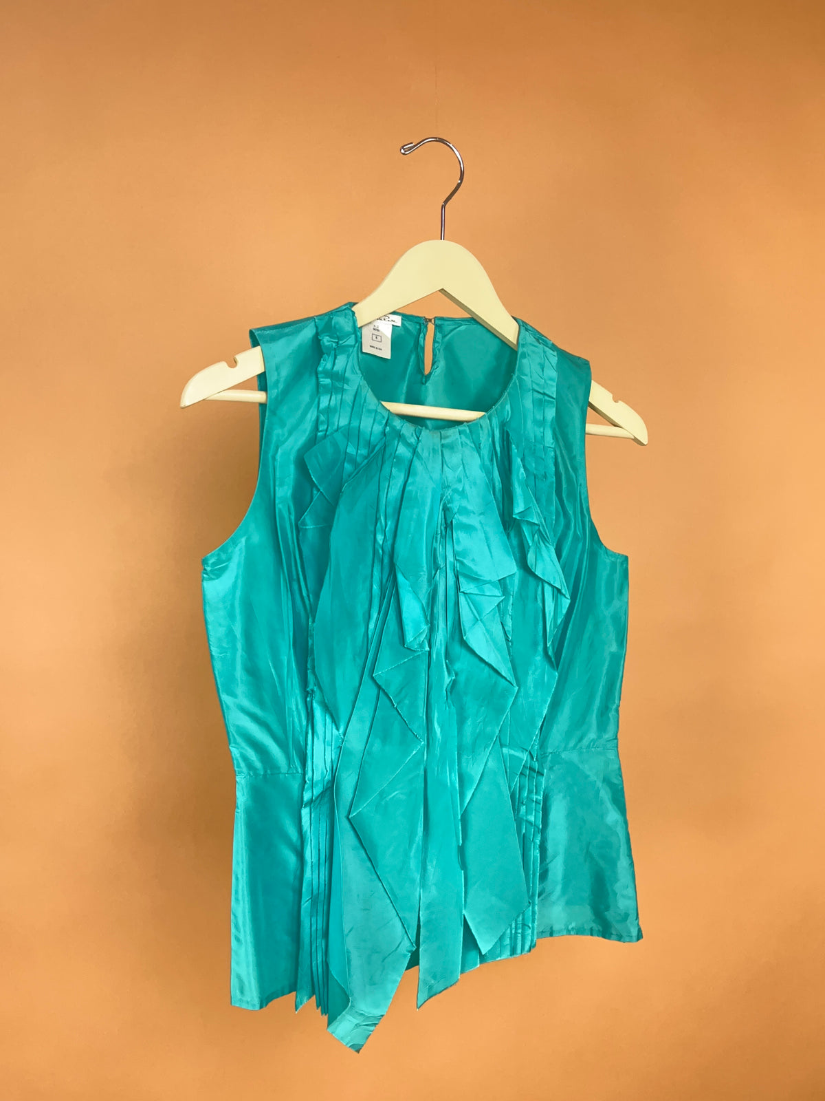 Y2K Oscar de la Renta Electric Teal Silk Blouse - 10