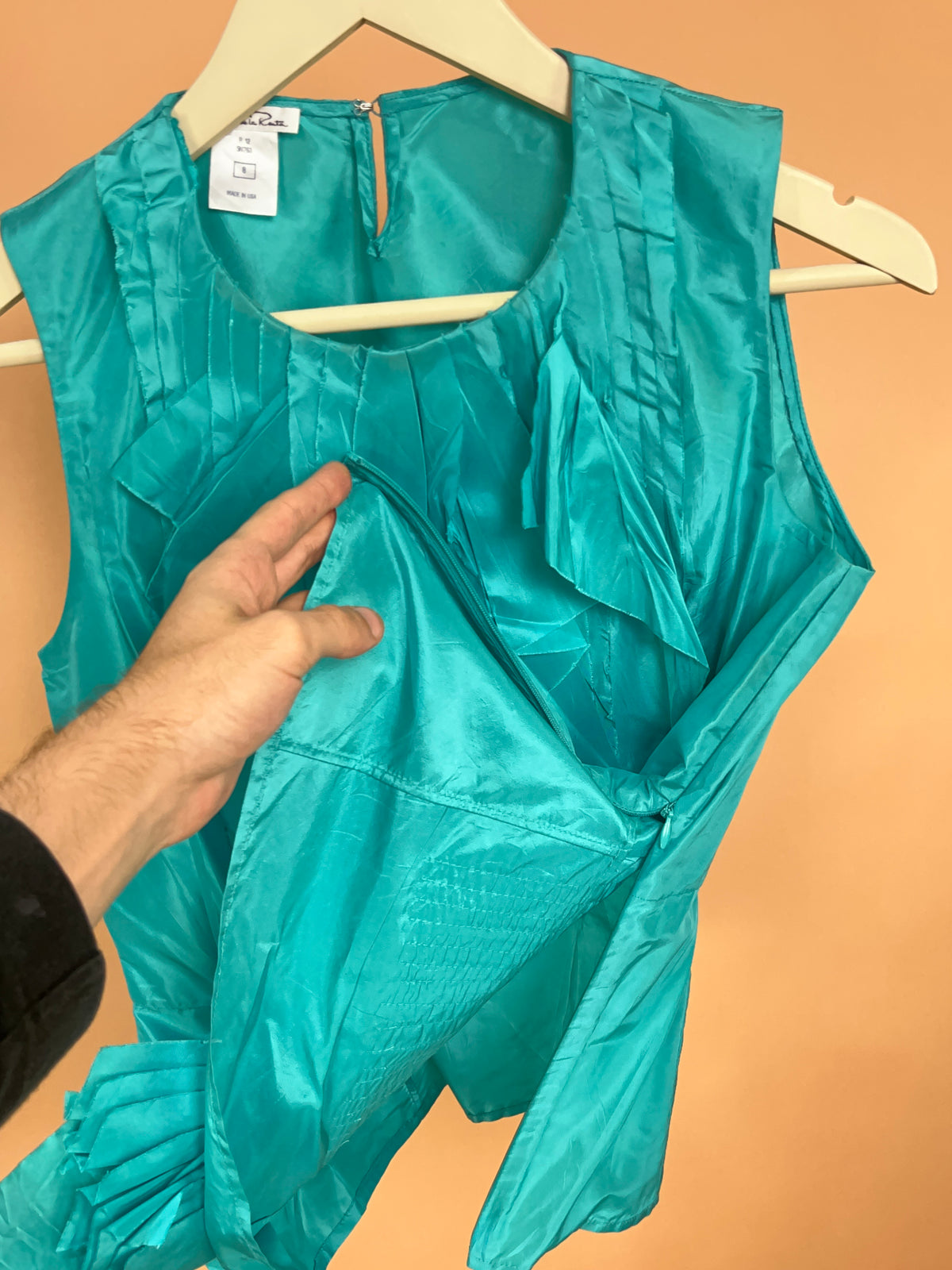 Y2K Oscar de la Renta Electric Teal Silk Blouse - 10