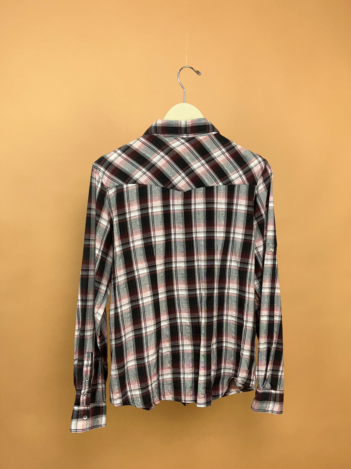 Shyanne Burgundy Pink & Metallic Plaid Western Shirt - 10