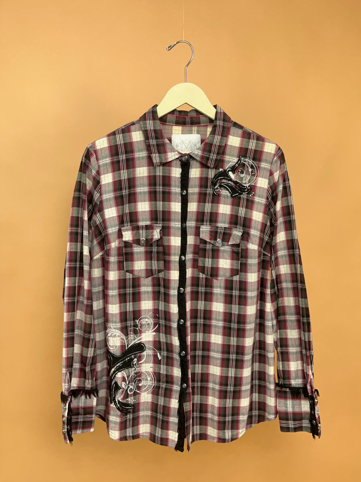 Y2K Maurices Premium Burgundy & Black Plaid Shirt