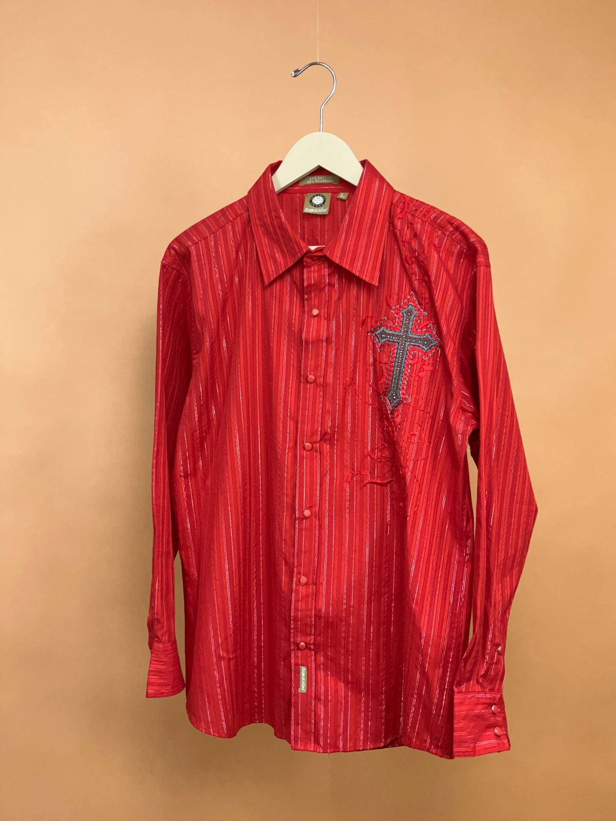 Lamasini Jeans Embroidered Red Striped Shirt - L