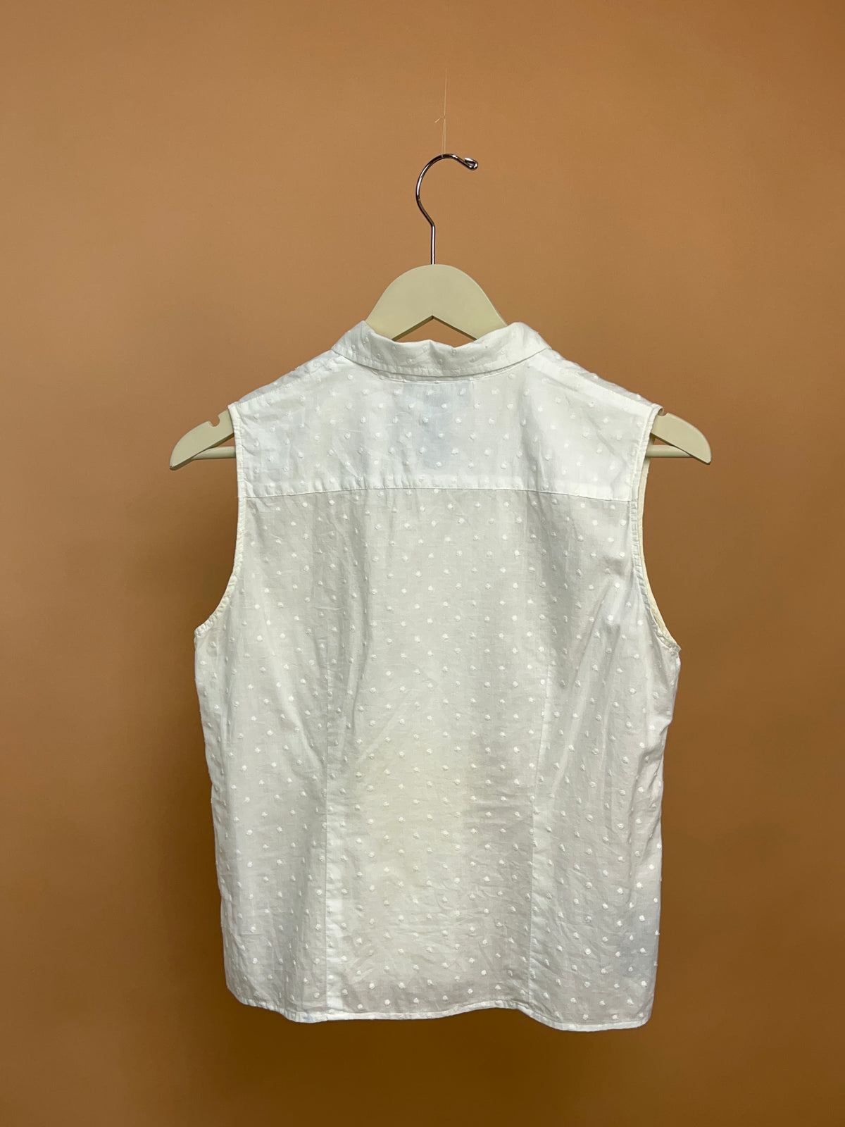 1990s Ralph Lauren Creamy White Cotton Polka Dot Blouse - 8