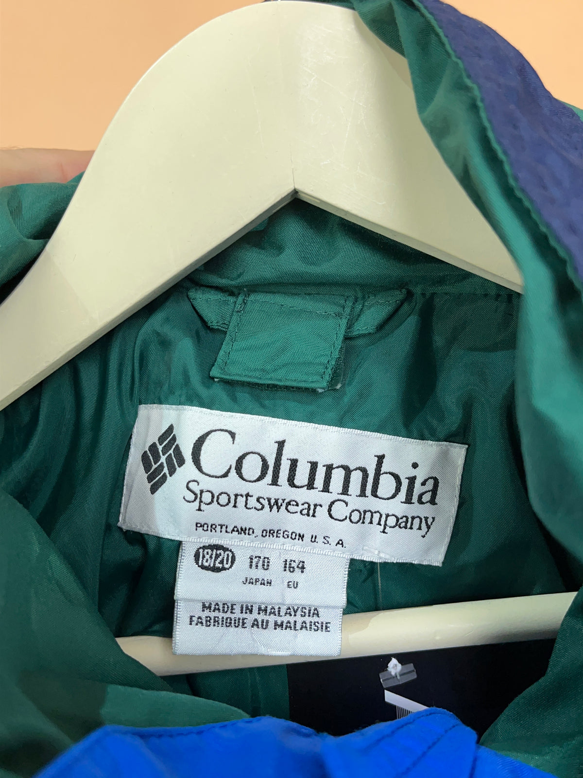1990s Columbia Forest Green & Navy Colour Block Windbreaker - L