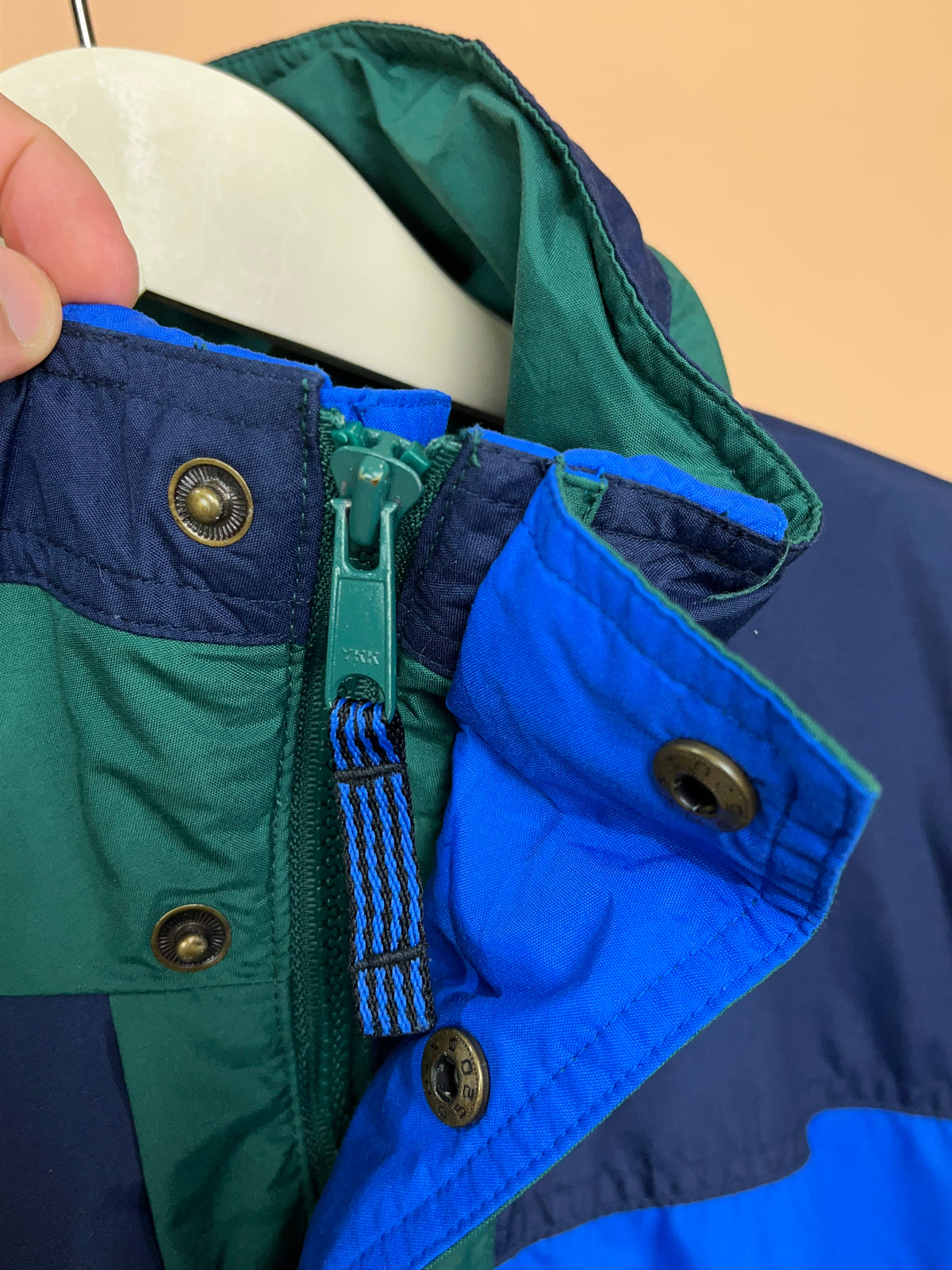 1990s Columbia Forest Green & Navy Colour Block Windbreaker - L