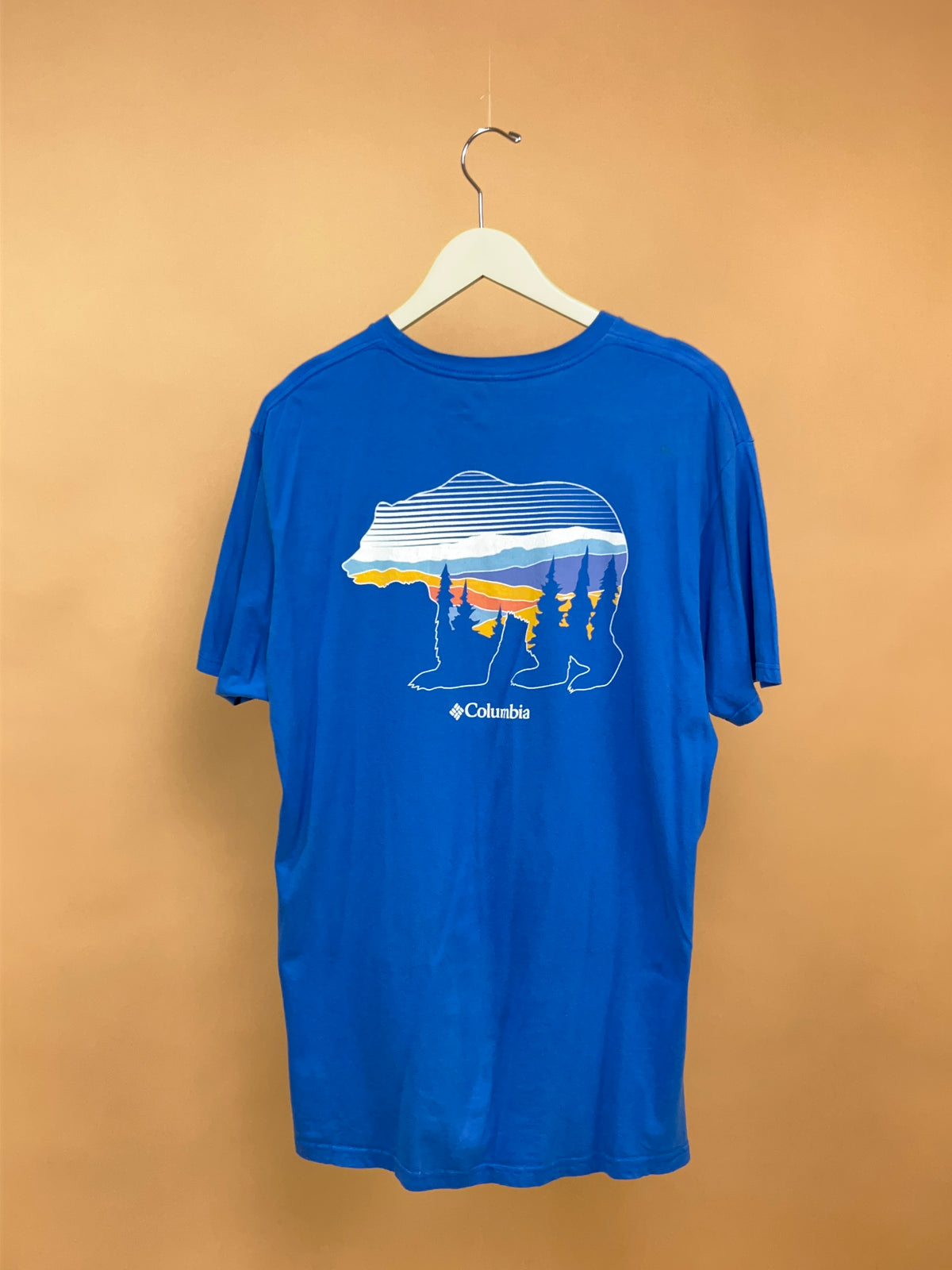 Y2K Columbia Bright Blue Grizzly Bear Graphic T-Shirt - L