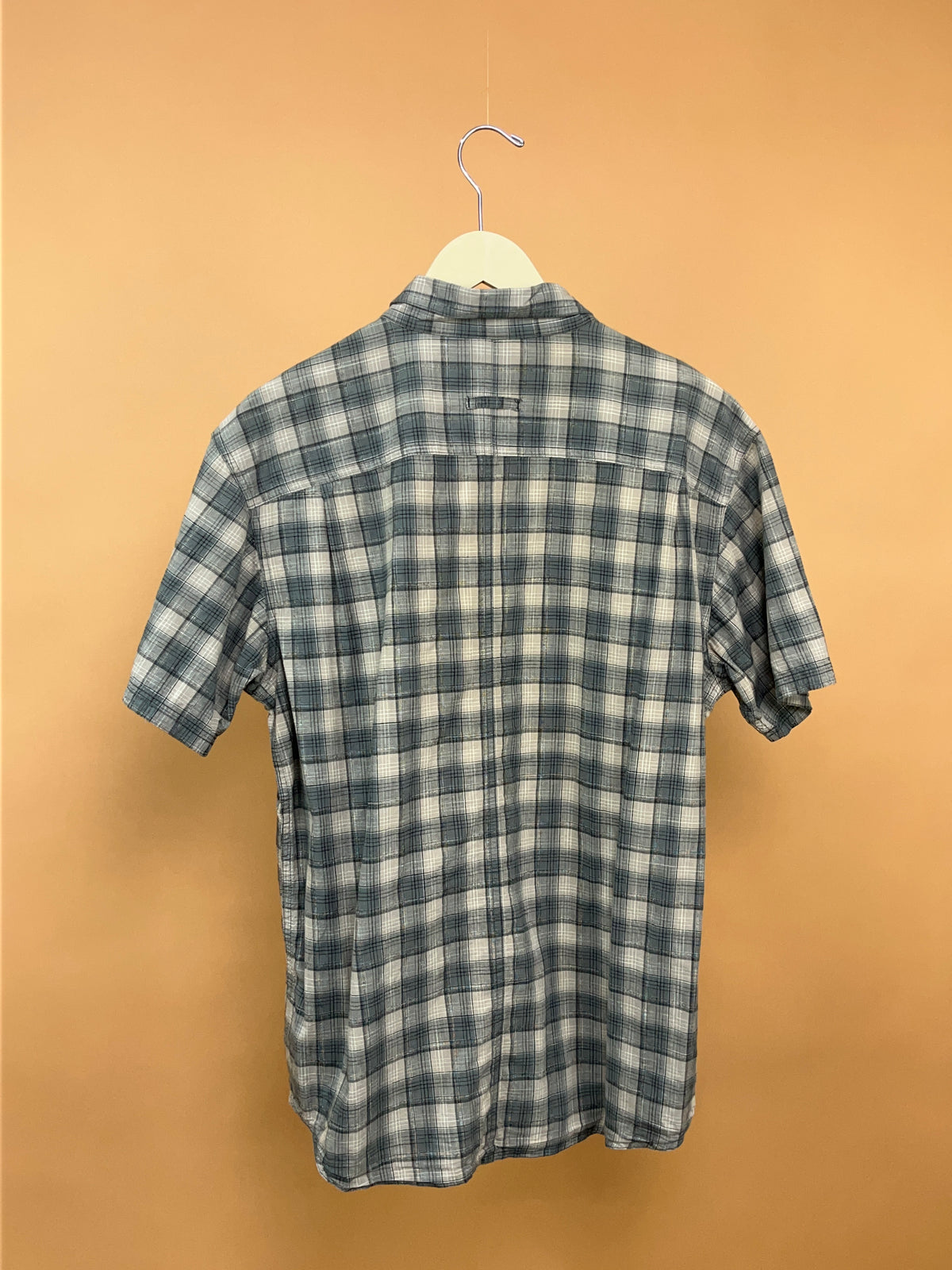 1990s Columbia Muted Grey Plaid Short Sleeve Shirt - L