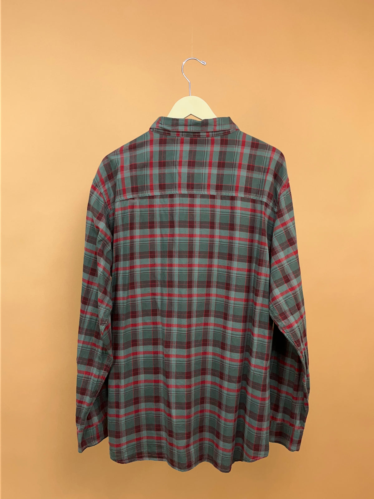 1990s Columbia Muted Grey & Red Plaid Shirt - XL