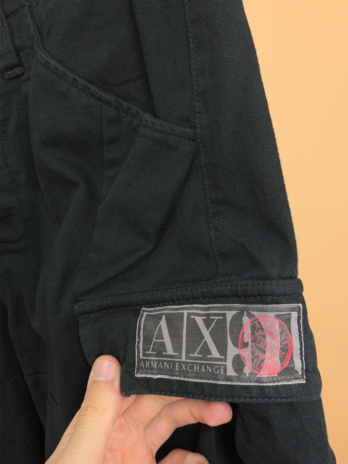 Armani Exchange Black Raw-Hem Cargo Short - 32"