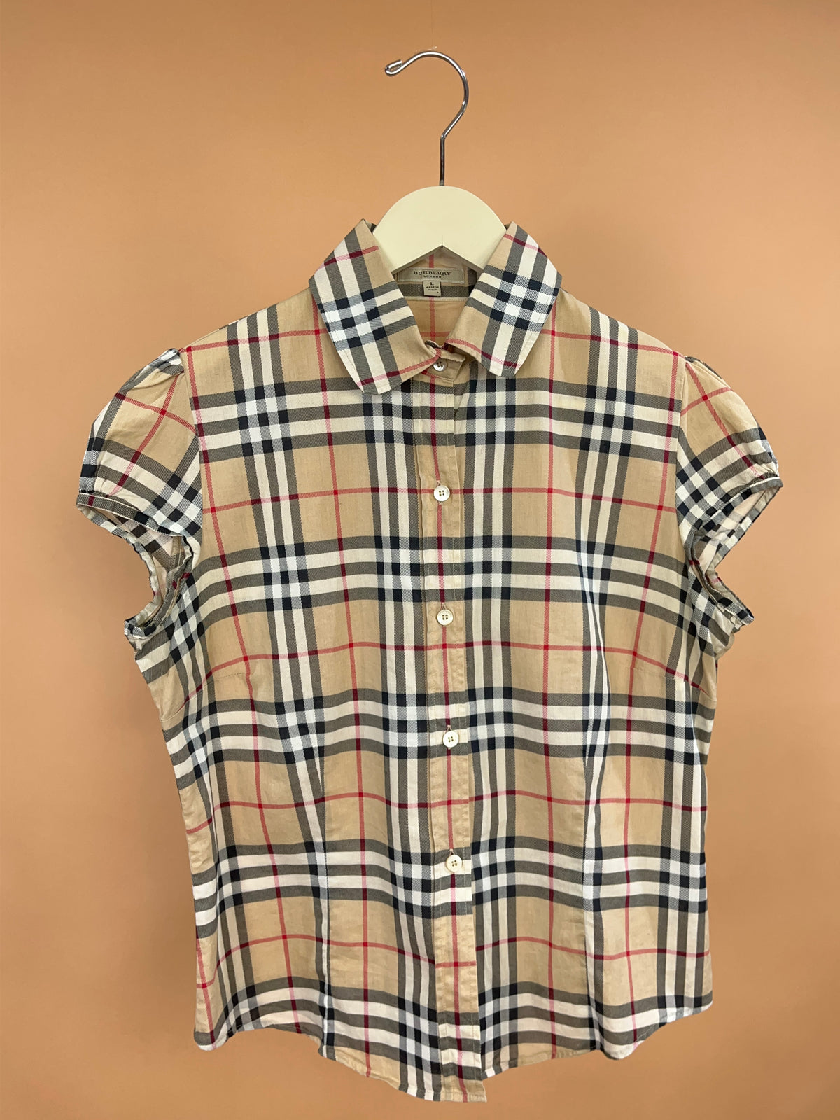Y2k Burberry London Nova Check Cap Sleeve Blouse - L
