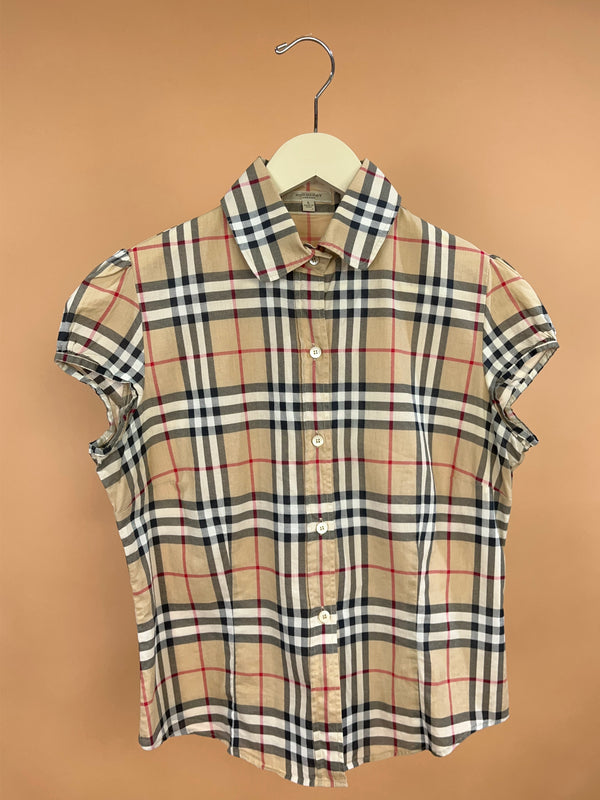 Y2k Burberry London Nova Check Cap Sleeve Blouse - L