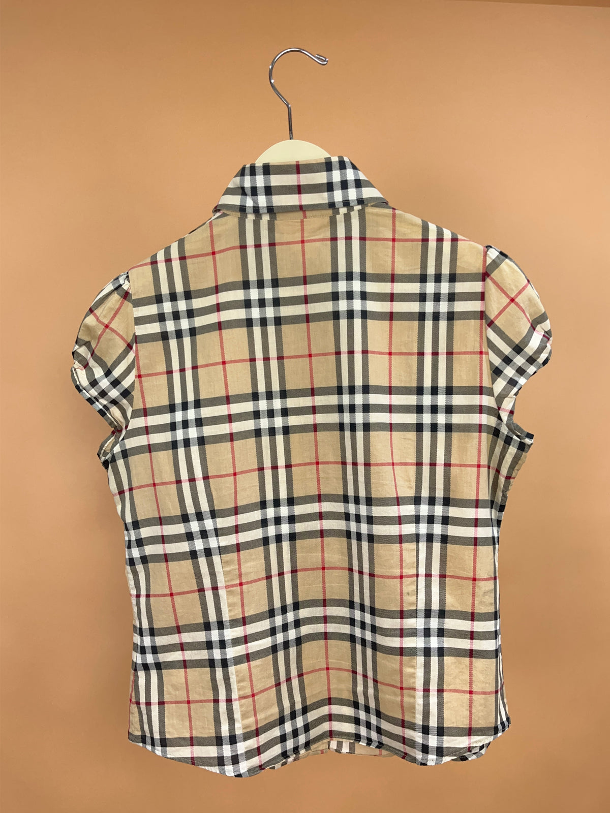 Y2k Burberry London Nova Check Cap Sleeve Blouse - L