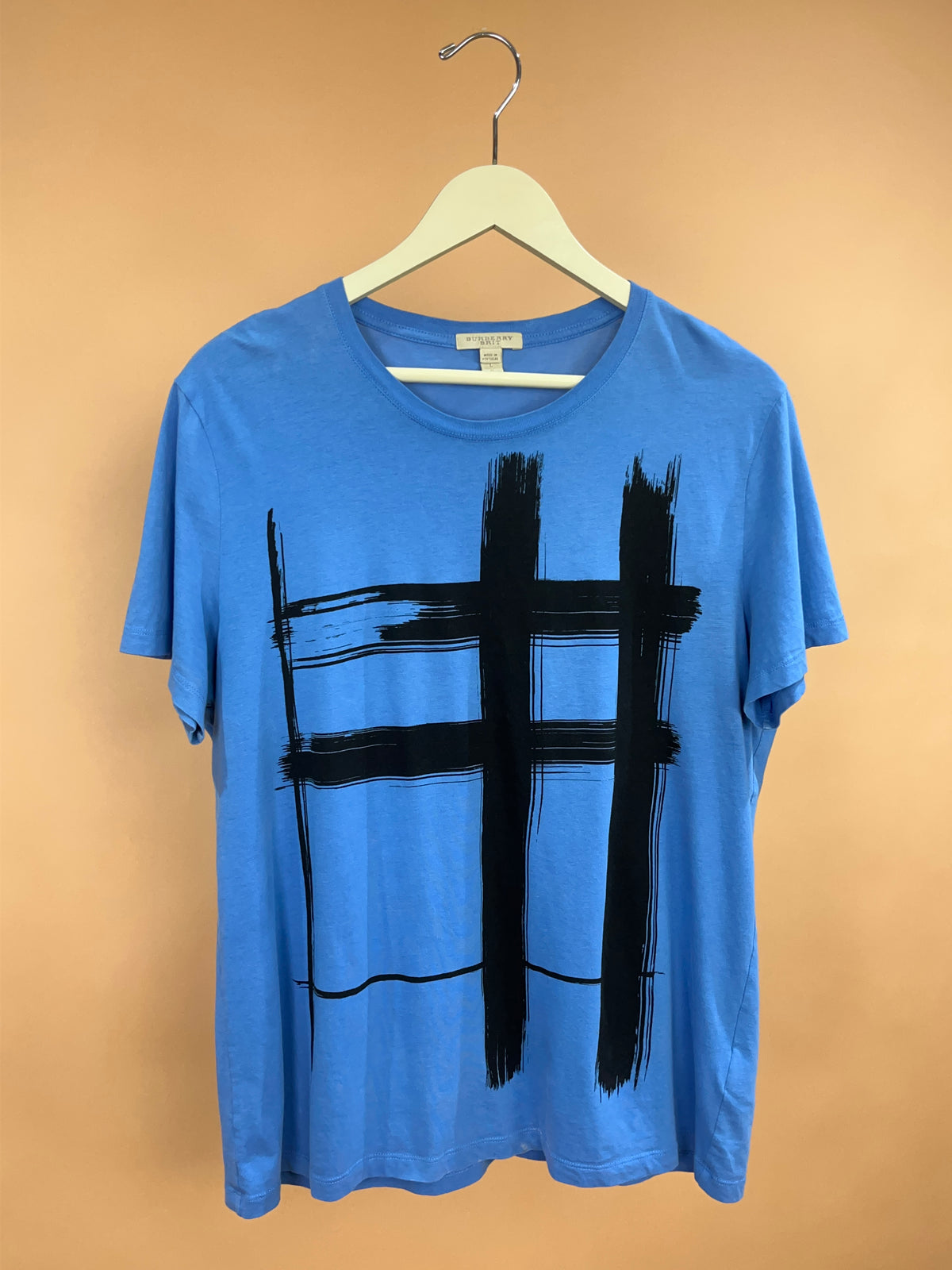 Y2k Burberry Paint Streak Print Blue T-shirt - L