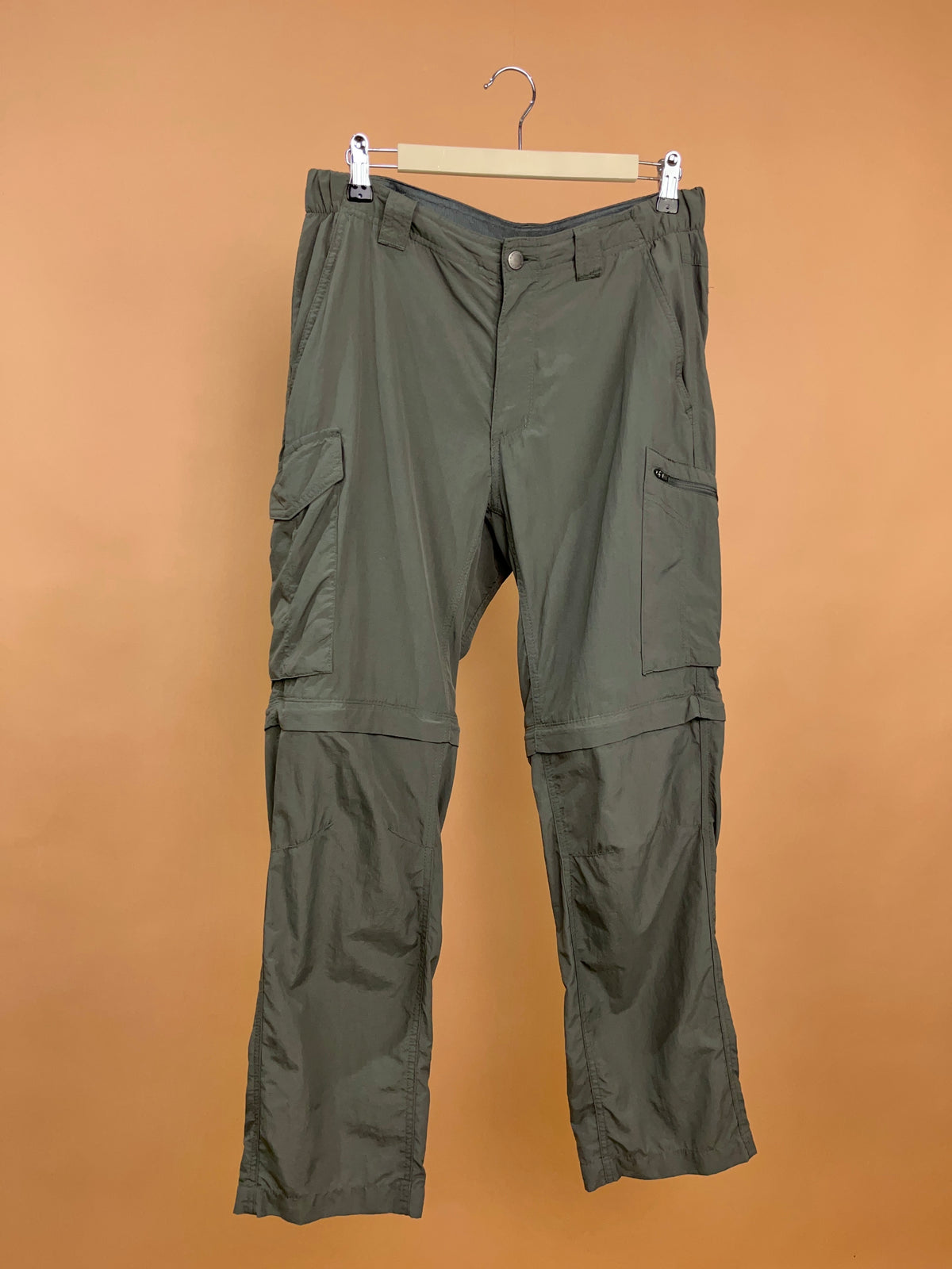 1990s Columbia Olive Grey Convertible Cargo Trousers - 32"