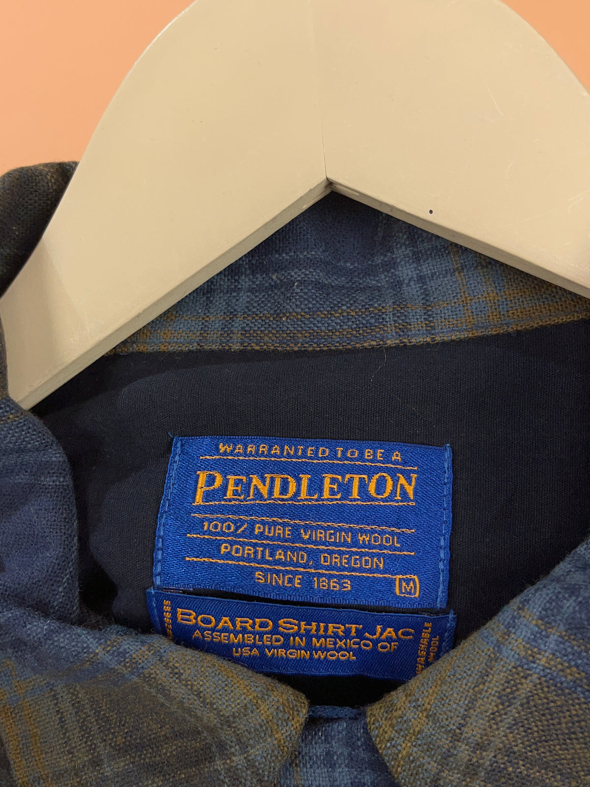 2000's Pendleton navy and mustard plaid wool board shirt, Made in USA — Arkive Vintage