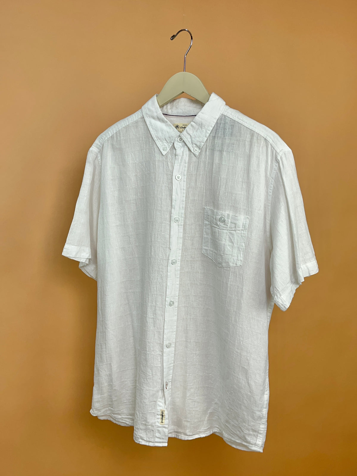 Y2K Weatherproof Vintage White Linen Cotton Short Sleeve Shirt - L